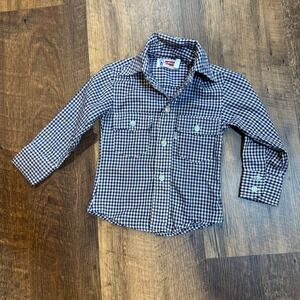Vintage Levi's Boys 2T Blue White Plaid Western Button Up‎ Shirt 90s Retro